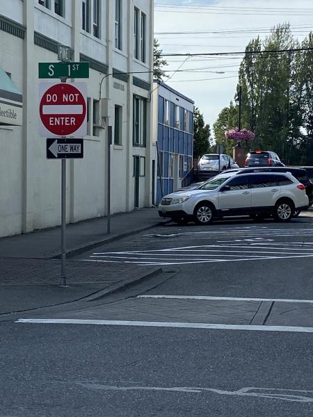 Picture of the two ADA parking spaces located at Pine Street and South First Street
